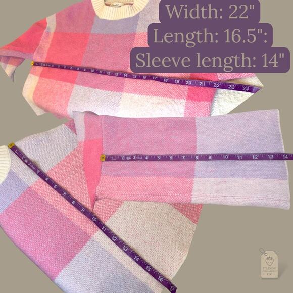 Jessica Simpson Pink & Lavender Plaid Cropped Sweater Women’s XS - Picture 7 of 7